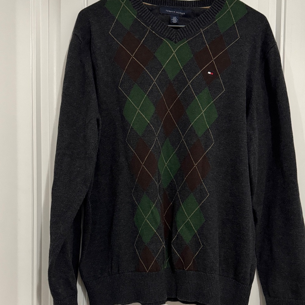 Tommy Hilfiger Men's Argyle Sweater - Black and Green